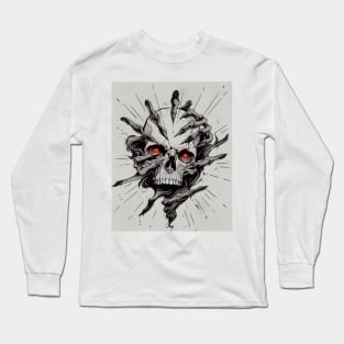 An Ink Illustration of a Skull Long Sleeve T-Shirt